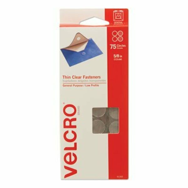 Velcro Brand Velcro, STICKY-BACK FASTENERS, REMOVABLE ADHESIVE, 0.63in DIA, CLEAR, 75PK 91302